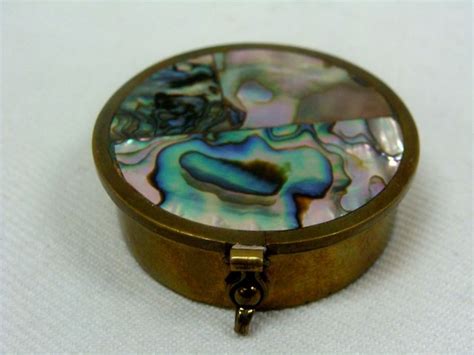 abalone shell lid metal pill box|Antique Victorian Iridescent Abalone Shell Hinged Trinket Box.